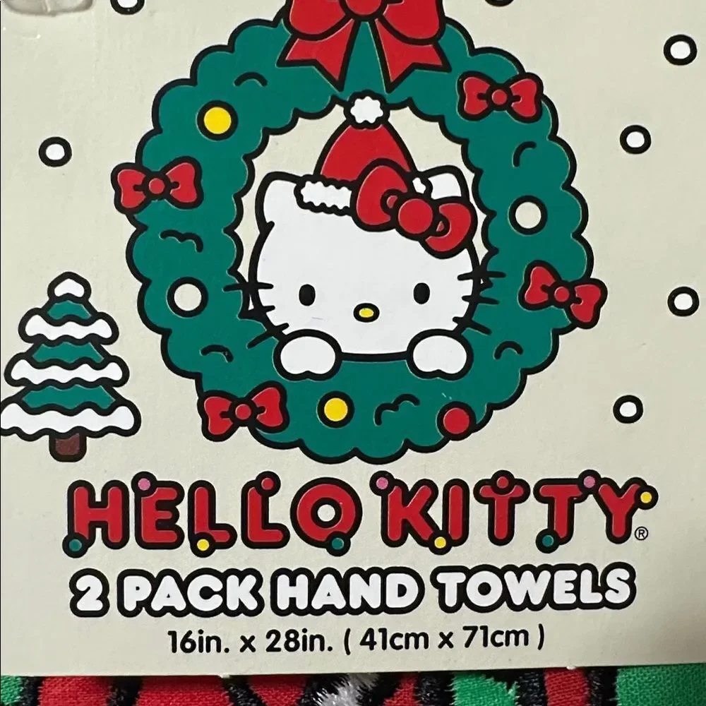Hello Kitty 2 Pack White Red Green White Black Christmas Hand Towels Bow Wrap